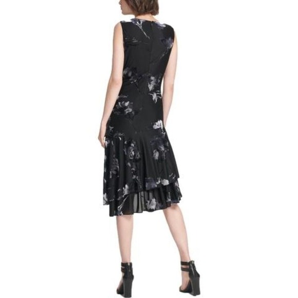 DKNY Black Asymmetrical Floral Print Party‎ Dress - Picture 5 of 6